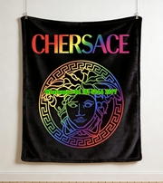 Versace Black Rainbow Medusa Greek Key Logo Print Flannel Sofa Throw Blanket IMG_1304
